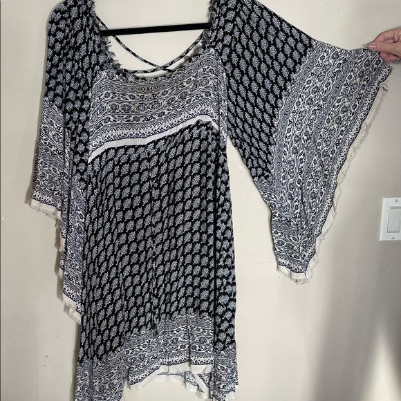 Free People Heart of Gold Dress L Black & white tunic dress bell sleeved Lined - Picture 6 of 12